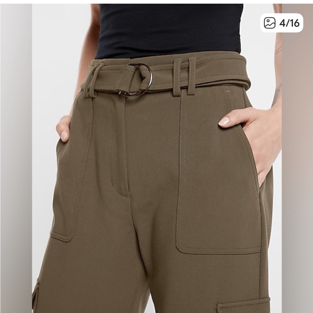 Express Olive Green Belted Cargo Pants - Picture 4 of 8